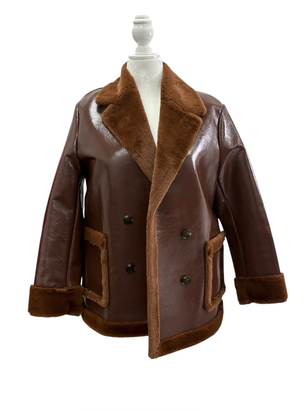 Paul Smith Women's Faux Leather Jacket Luxurious Brown UK Size 44, US 12-14 NWOT